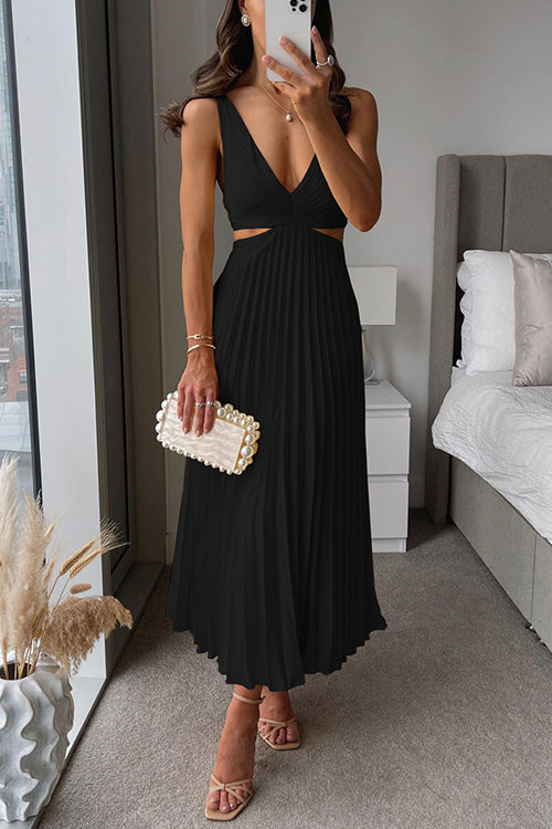 Robe Longue Satinée Femme Décolleté en V Plissé – Élégance Structurée