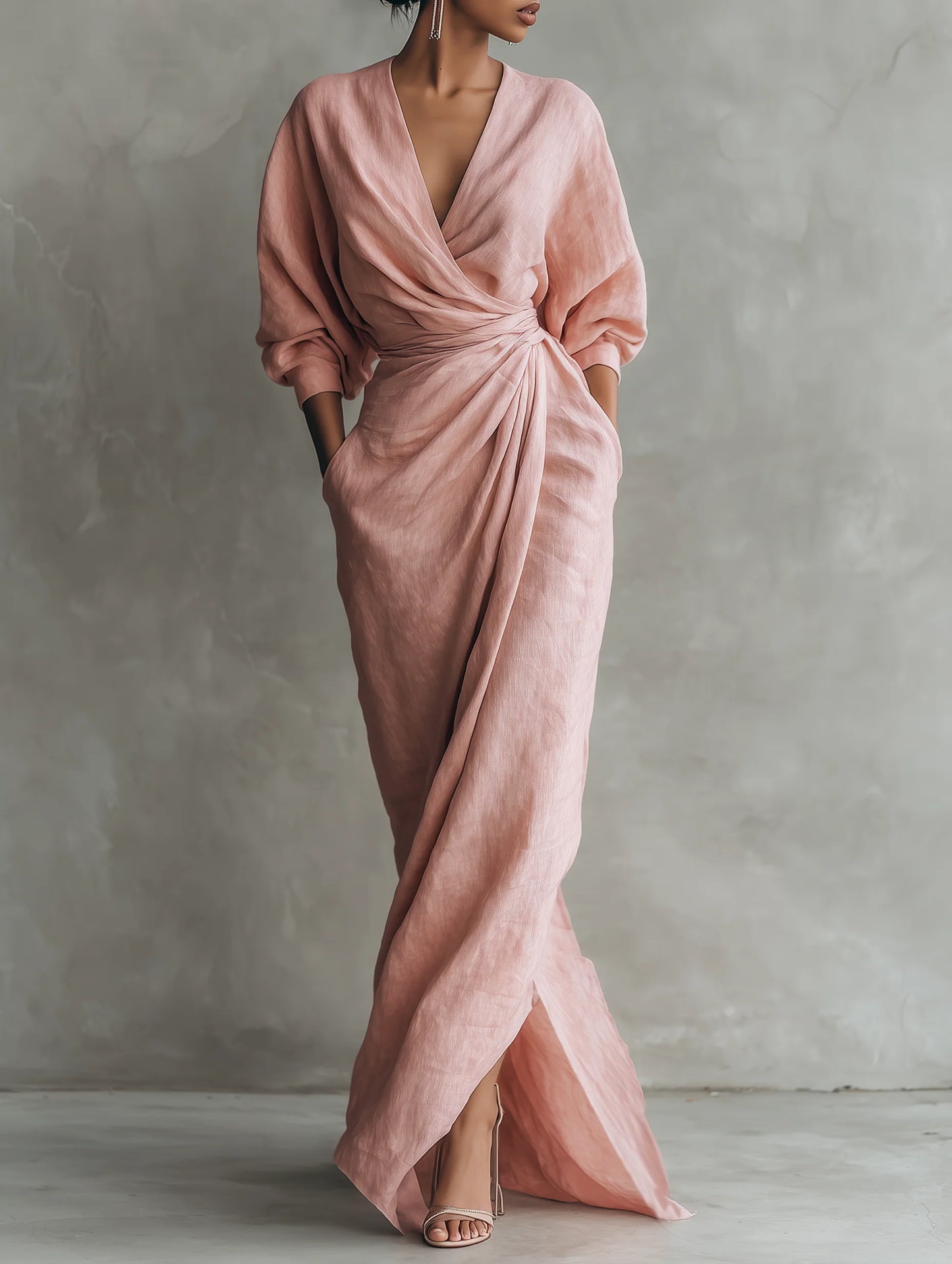 Robe maxi drapée femme à taille marquée – Élégance fluide et féminine