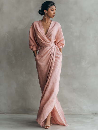 Maxi draped women's dress - Elegant and feminine