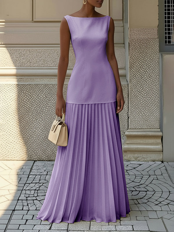 Robe Longue de Soirée en Gaze pour Femme – Col Bateau Élégant