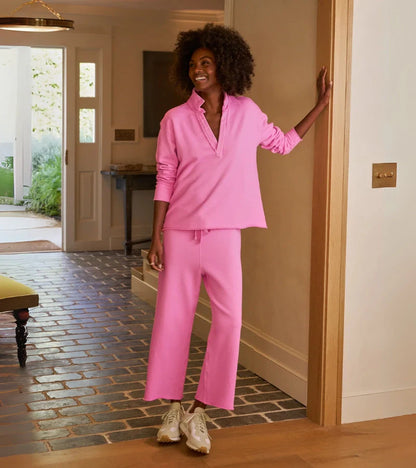 Ensemble Femme à Coupe Décontractée – Haut Col V et Pantalon Droit Décontracté