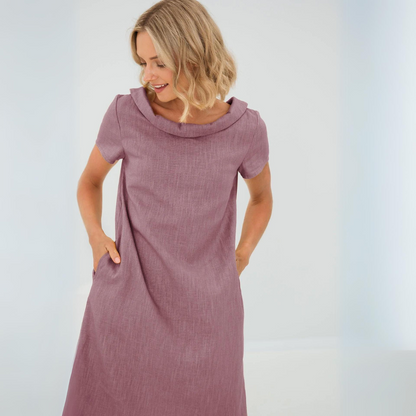 Robe douce en lin femme avec poches – Robe d’été fluide et décontractée