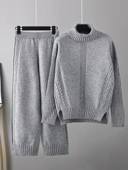 Sæt til kvinder med rullekravesweater og løse bukser - Chikt og behageligt