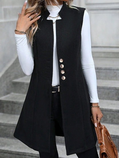Chaqueta blazer larga sin mangas - Elegante y moderna