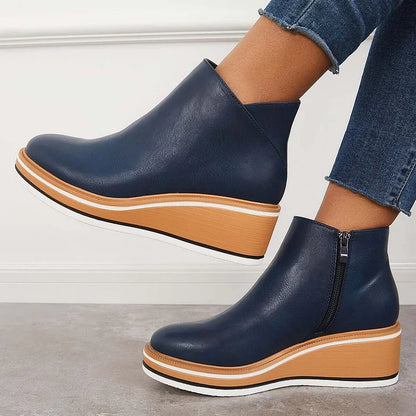 Bottines à plateforme en cuir avec fermeture éclair pour femme – Confort et style quotidien