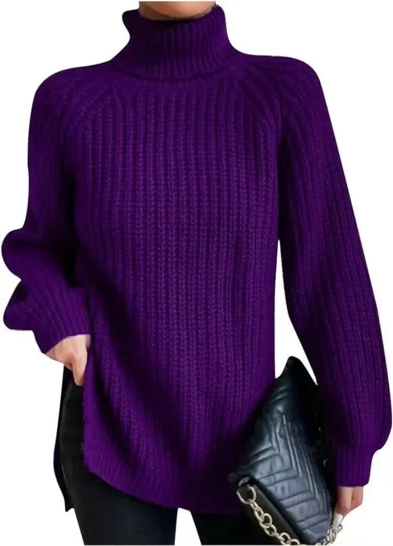 Women's sweater with a split mock neck – Soft and comfortable