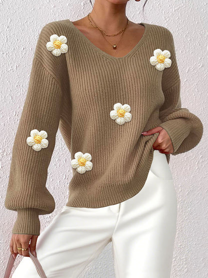 Women's floral patchwork sweater - Textured and elegant