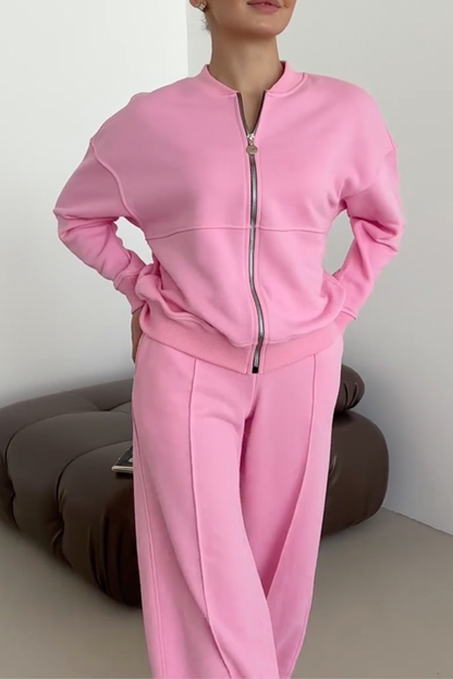 Trendy Casual Two-Piece Set for Women – Oversized Zip-Up Sweatshirt and Jogging Pants