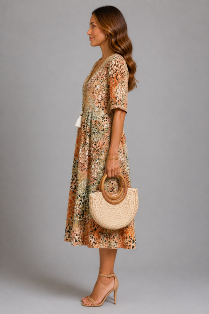 Robe beige femme a coupe fluide - Elegante et lumineuse