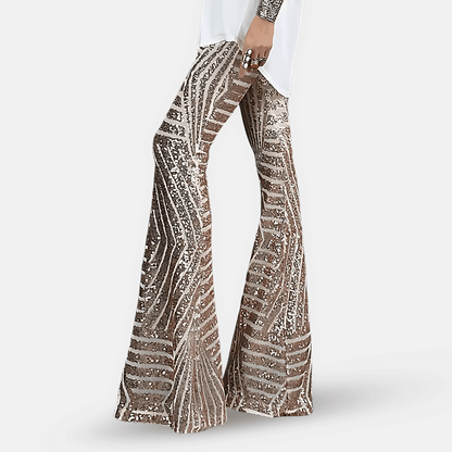Pantalon évasé à sequins taille haute pour femme – Pantalon glamour et élégant