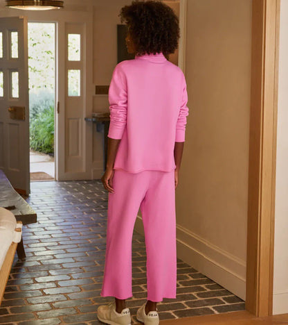 Ensemble Femme à Coupe Décontractée – Haut Col V et Pantalon Droit Décontracté