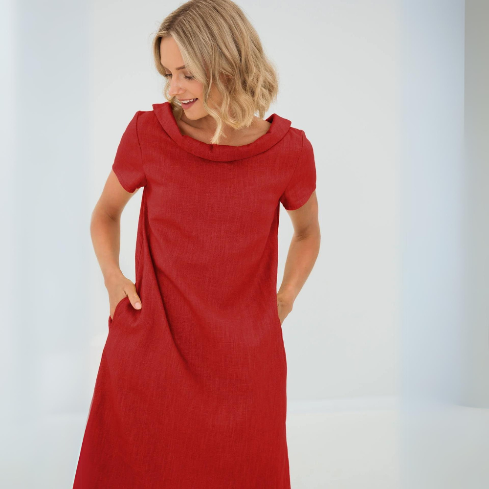 Robe douce en lin femme avec poches – Robe d’été fluide et décontractée