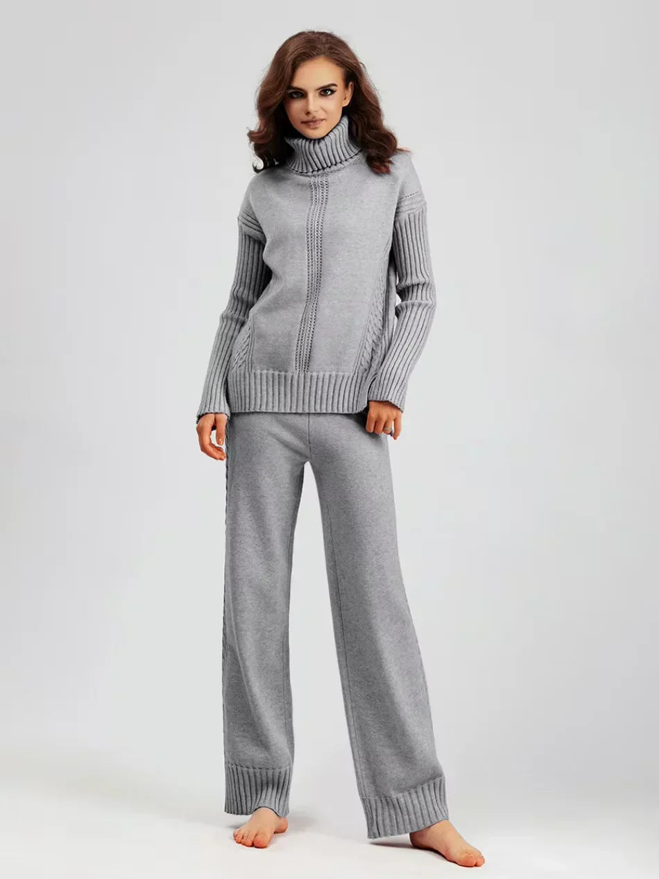 Sæt til kvinder med rullekravesweater og løse bukser - Chikt og behageligt