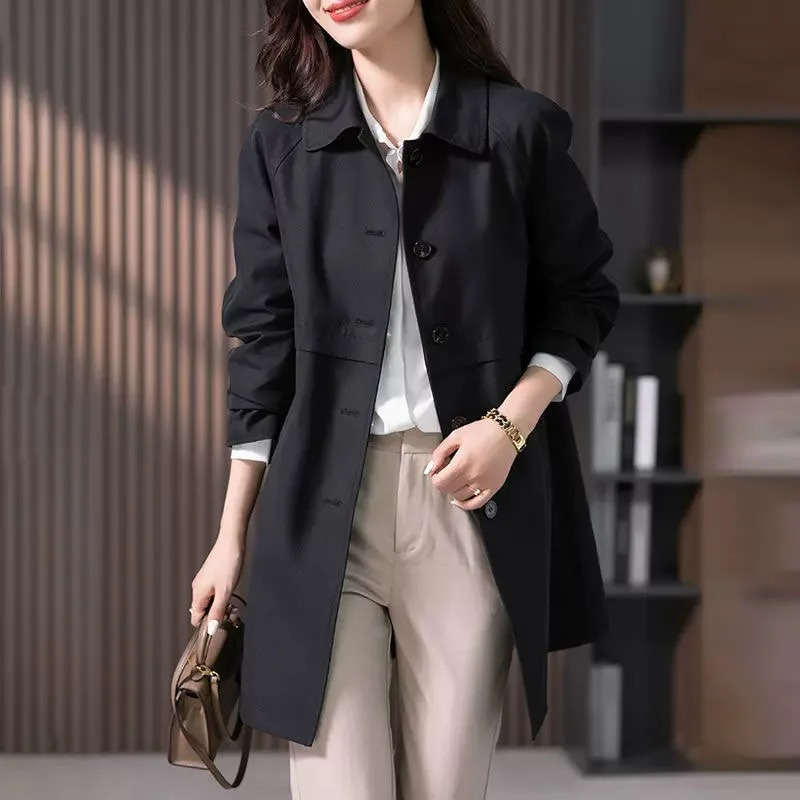 Manteau trench mi-long élégant pour femme – Manteau boutonné confortable