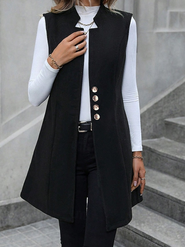 Chaqueta blazer larga sin mangas - Elegante y moderna