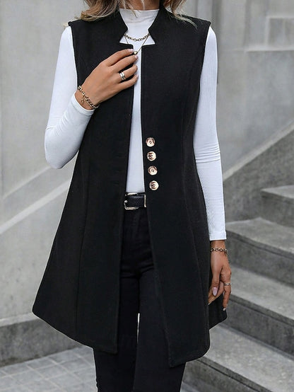 Chaqueta blazer larga sin mangas - Elegante y moderna