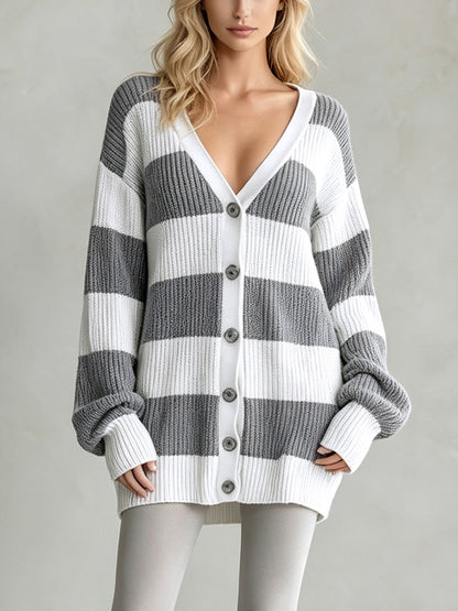 Cardigan-cappotto da donna a righe in maglia - Morbido e confortevole