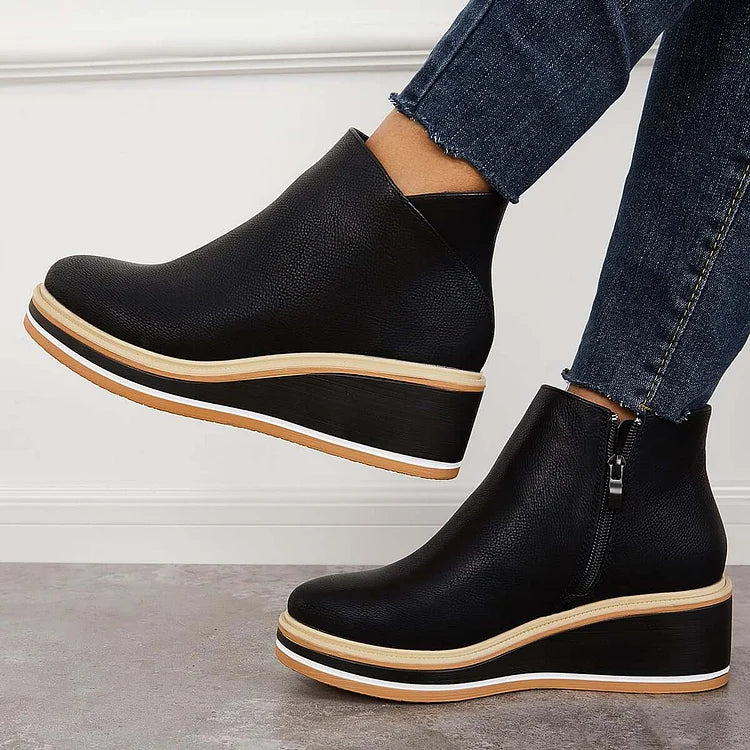 Bottines à plateforme en cuir avec fermeture éclair pour femme – Confort et style quotidien