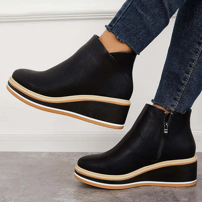 Bottines à plateforme en cuir avec fermeture éclair pour femme – Confort et style quotidien