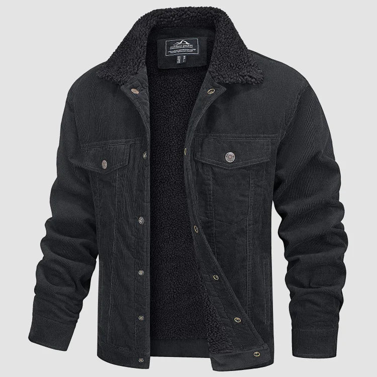 Veste Homme Élégante en Velours Côtelé Doublée Sherpa – Manteau Trucker Chaud