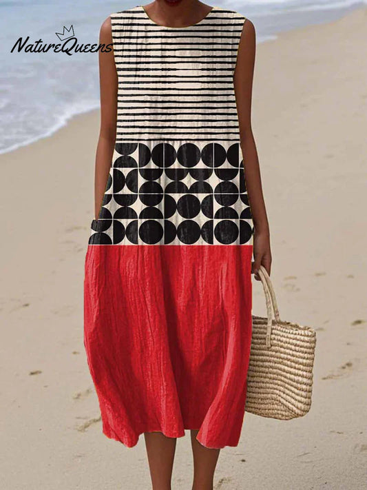 Sleeveless Geometric Mid-Length Dress for Women – Loose, Elegant, and Comfortable Fit