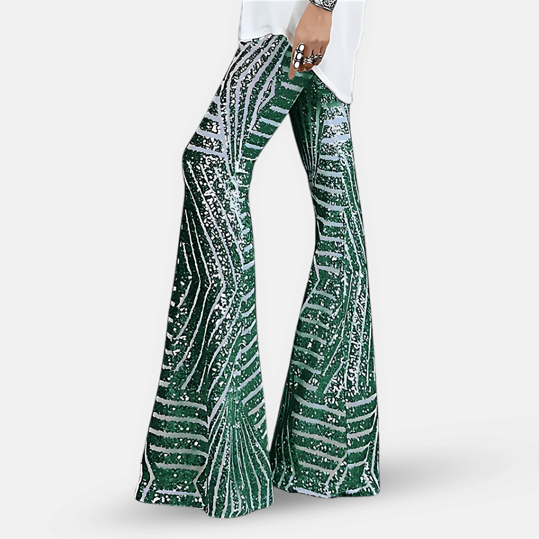 Pantalon évasé à sequins taille haute pour femme – Pantalon glamour et élégant