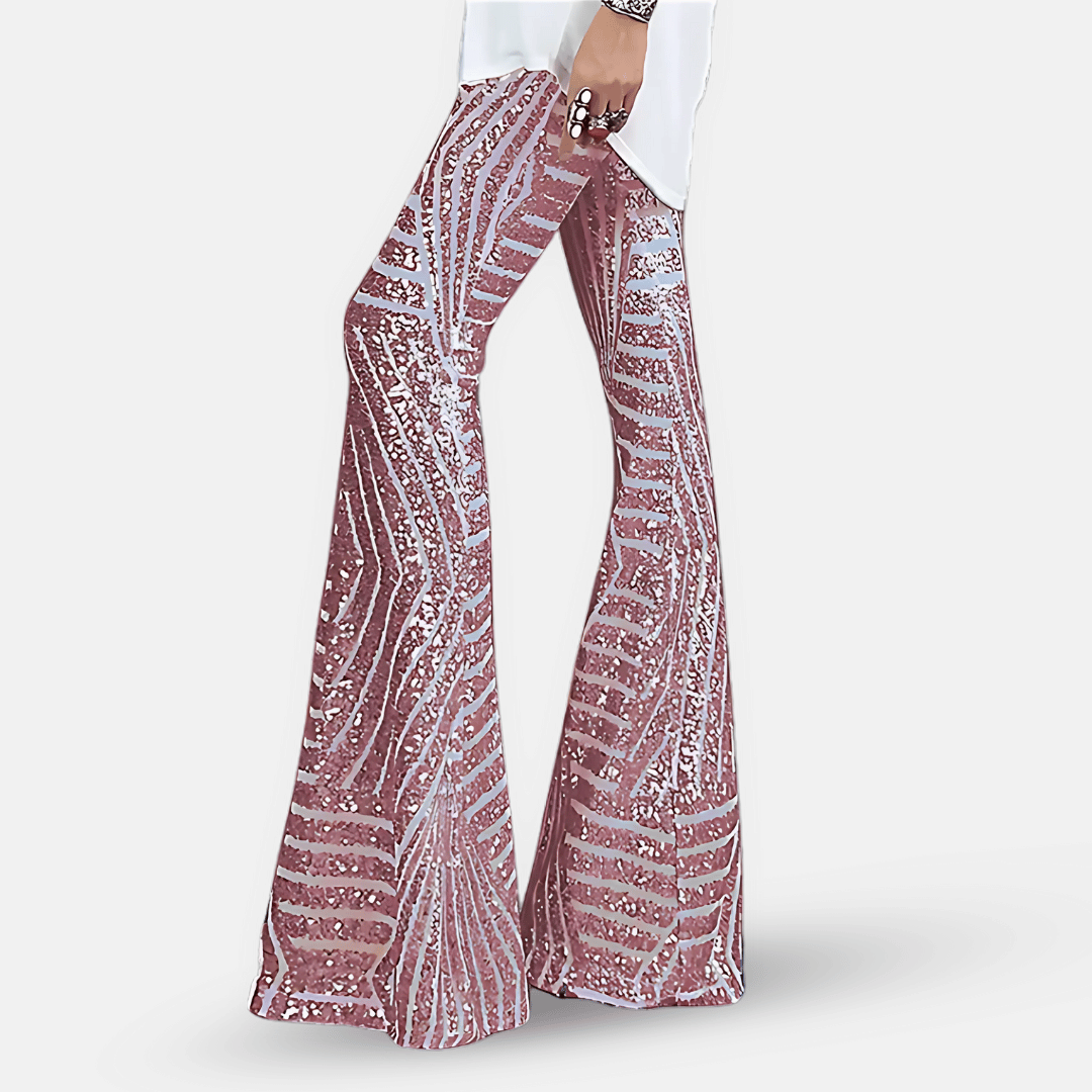 Pantalon évasé à sequins taille haute pour femme – Pantalon glamour et élégant