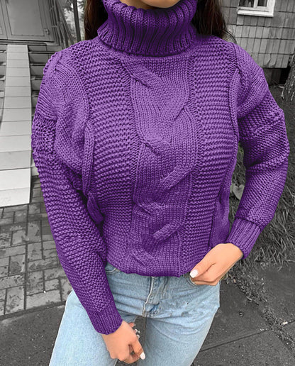 Women's cable-knit turtleneck sweater - Relaxed and warm