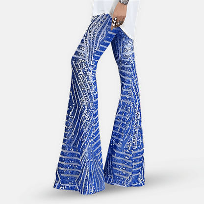 Pantalon évasé à sequins taille haute pour femme – Pantalon glamour et élégant