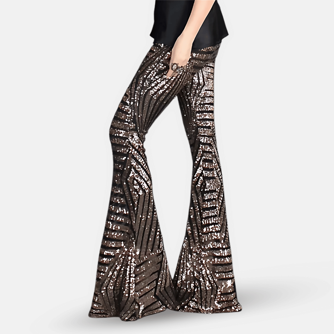 Pantalon évasé à sequins taille haute pour femme – Pantalon glamour et élégant