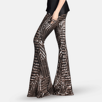 Pantalon évasé à sequins taille haute pour femme – Pantalon glamour et élégant