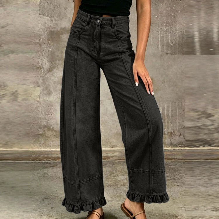 Pantalon en jean ample à jambes larges pour femme – Jean décontracté et élégant à taille haute, idéal pour un look urbain au quotidien