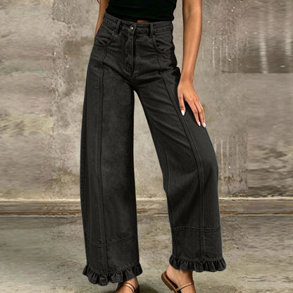 Pantalon en jean ample à jambes larges pour femme – Jean décontracté et élégant à taille haute, idéal pour un look urbain au quotidien