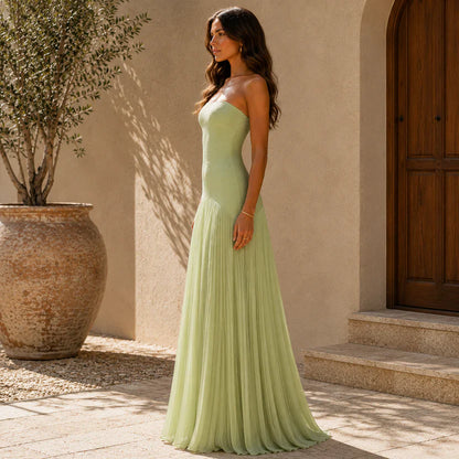 Long strapless draped dress for women - Elegant and refined