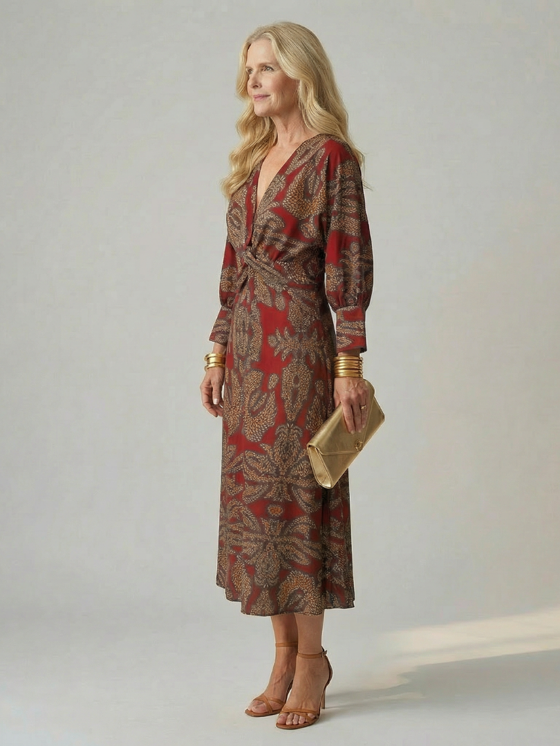 Natural Wrap Midi Dress for Women - Soft and Flattering