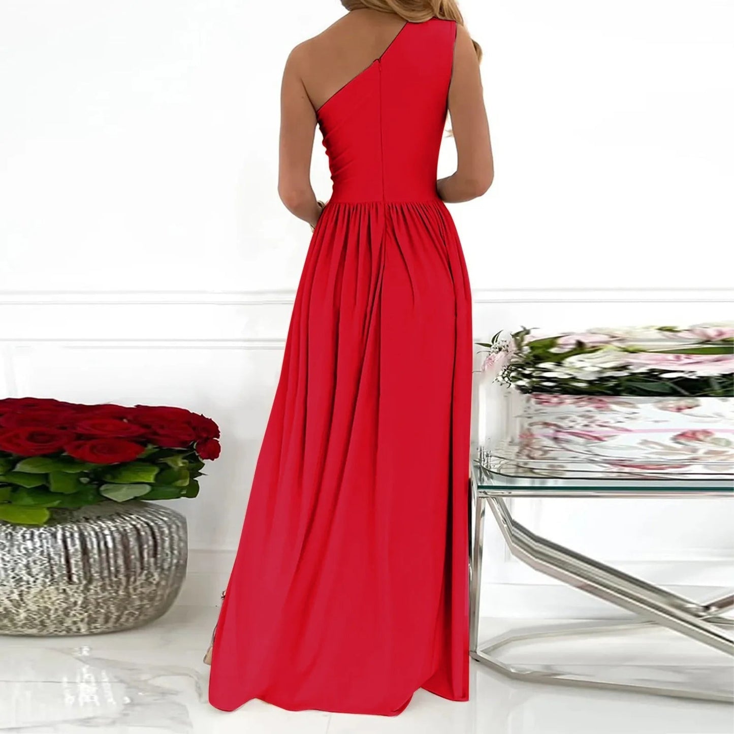 Robe asymétrique femme à une épaule – Robe élégante de soirée