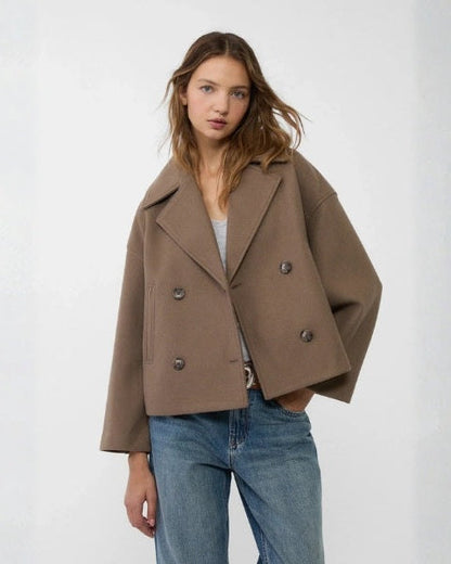 Manteau court femme croise en laine - Minimaliste et elegant