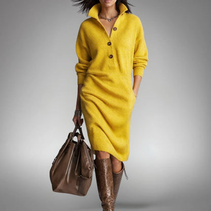 Robe Midi Tricotée Col Montant Détendue Femme – Robe Pull avec Poches