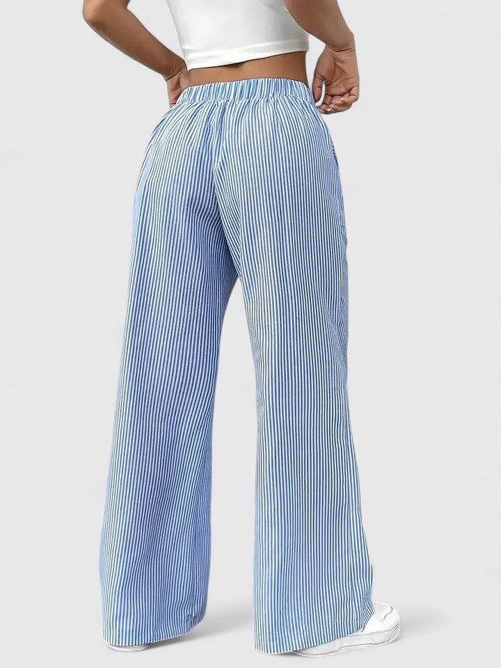 Pantalon Large Confortable Élégant Femme – Style Rayé avec Cordon