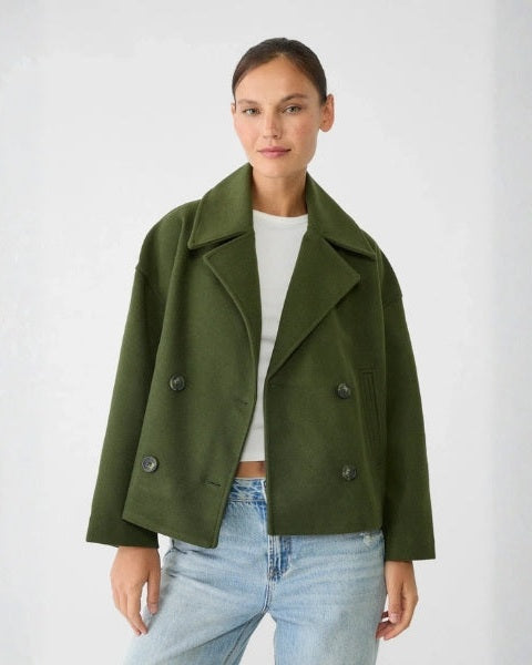 Manteau court femme croise en laine - Minimaliste et elegant