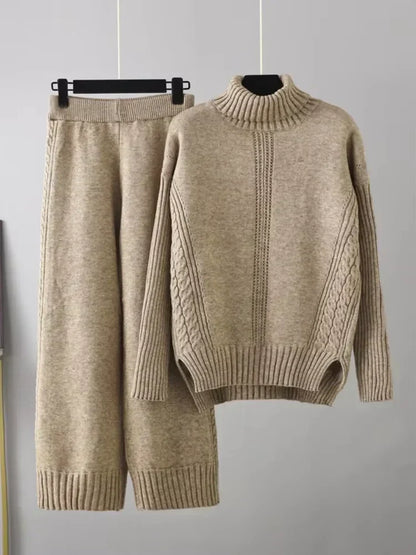 Sæt til kvinder med rullekravesweater og løse bukser - Chikt og behageligt