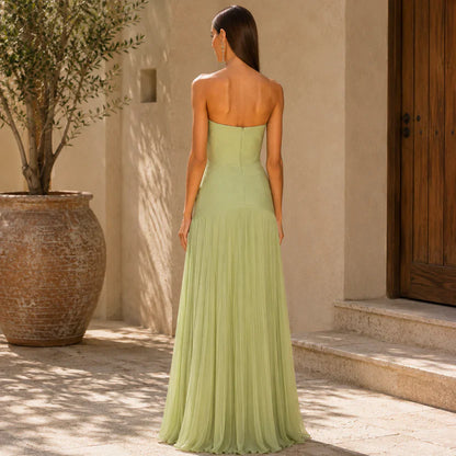Long strapless draped dress for women - Elegant and refined