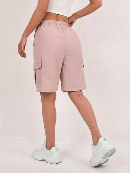 Short cargo Via rose poudré taille élastique femme