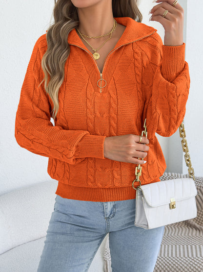 Pull femme torsade avec zip - Chaud et pratique