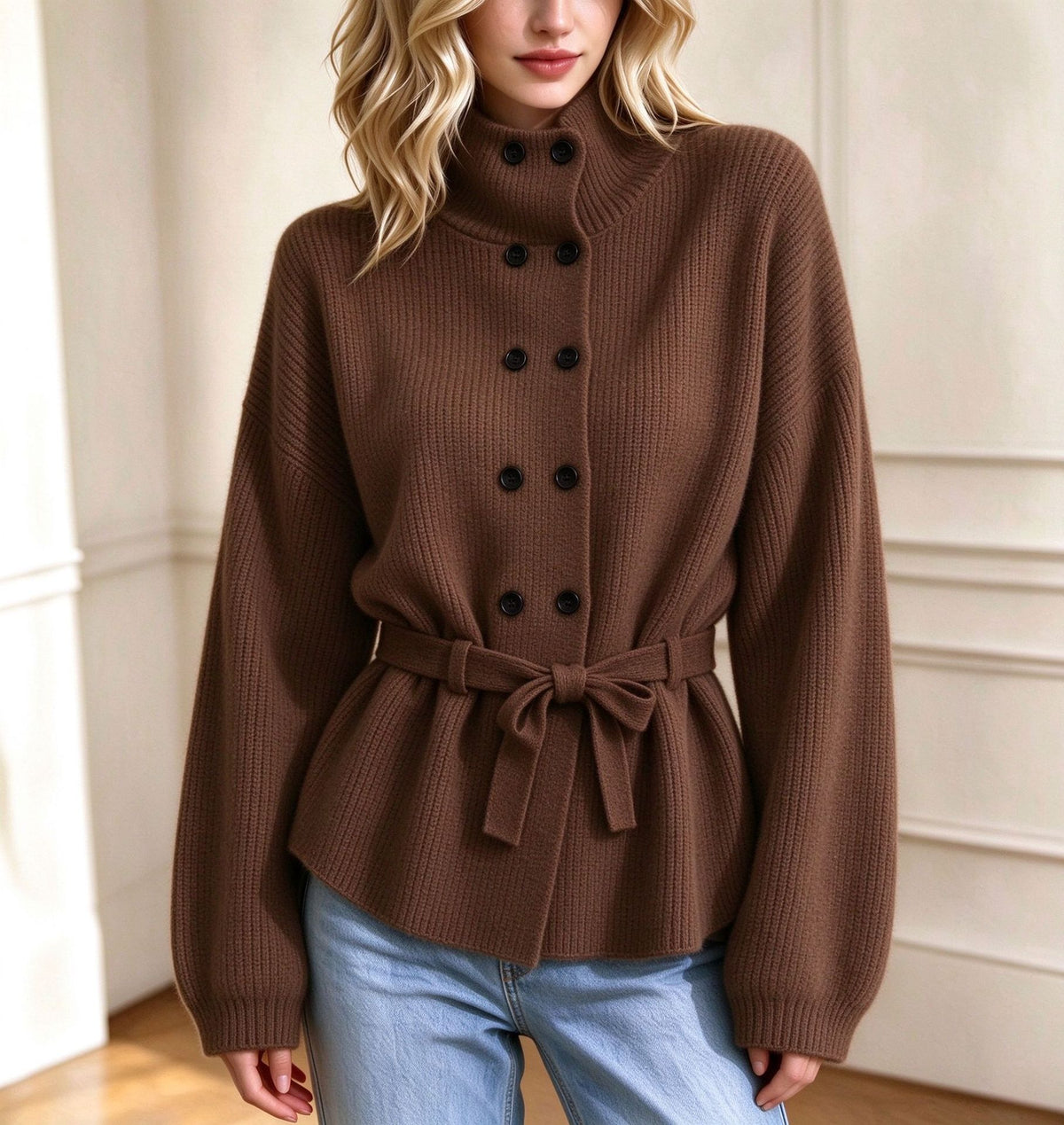Cappotto da donna in maglia doppiopetto – Elegante e caldo