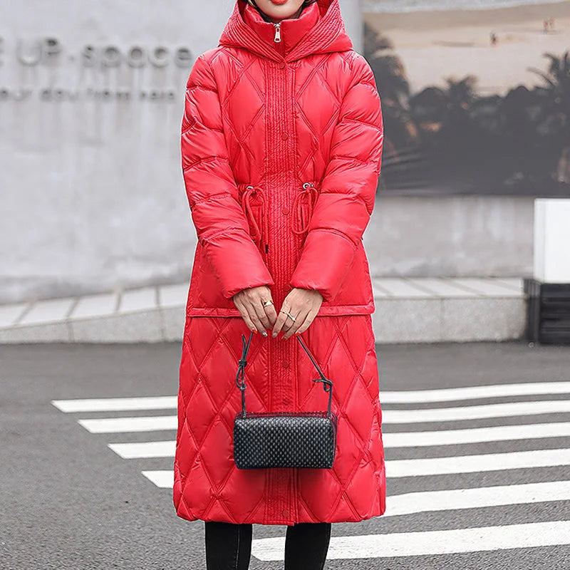 Manteau d’hiver matelassé long en A pour femme – Doudoune confortable zippée