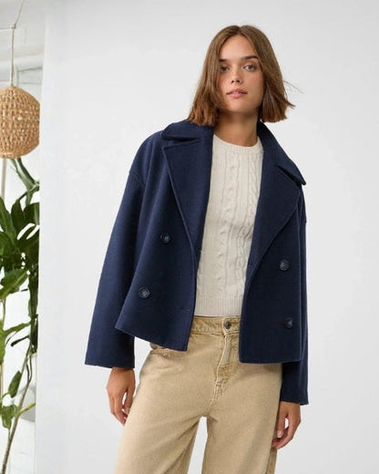 Manteau court femme croise en laine - Minimaliste et elegant