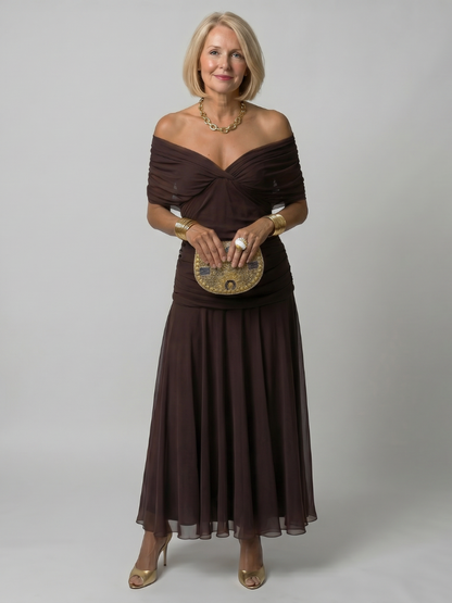 Robe midi femme epaules denudees - Fluide et romantique
