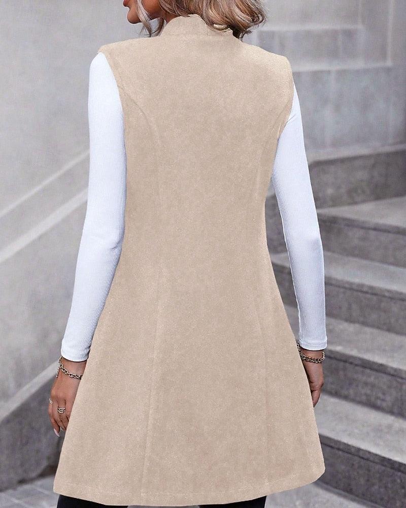 Chaqueta blazer larga sin mangas - Elegante y moderna
