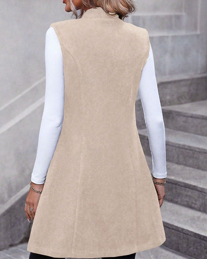 Chaqueta blazer larga sin mangas - Elegante y moderna